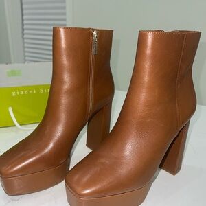 Gianni Bini Cognac Platform Block Heel Ankle Boots
